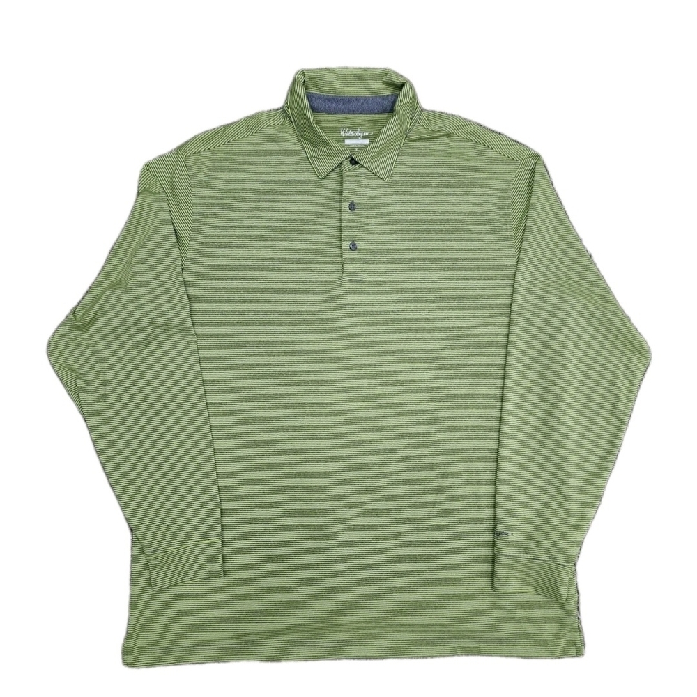 Walter Hagen Hydro-Dri Long Sleeve Golf Polo Men's XL Green/Grey Stripe Preppy